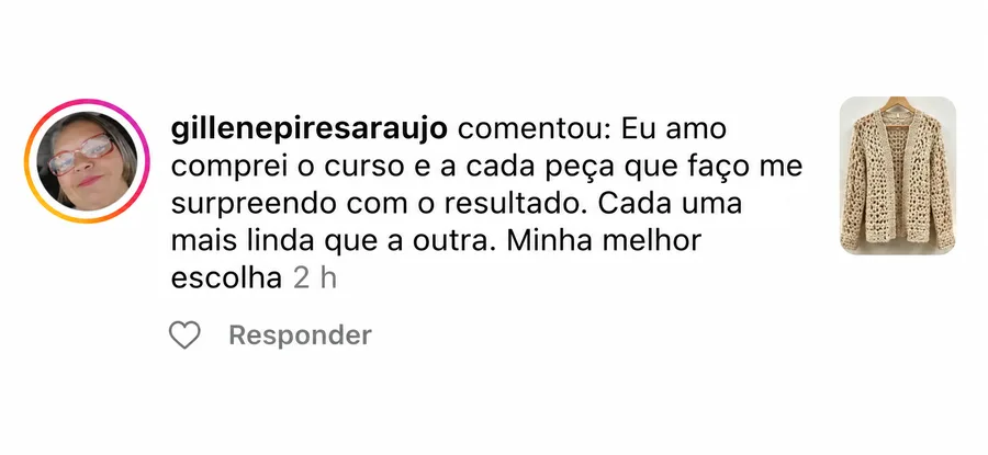 Depoimento de aluna do Casacos de Luxo