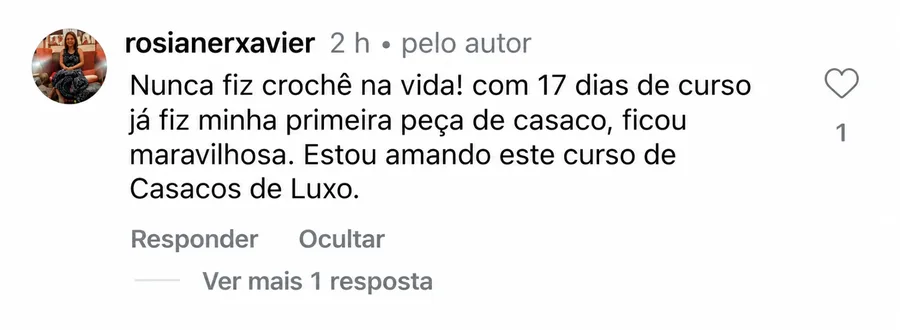 Depoimento de aluna do Casacos de Luxo